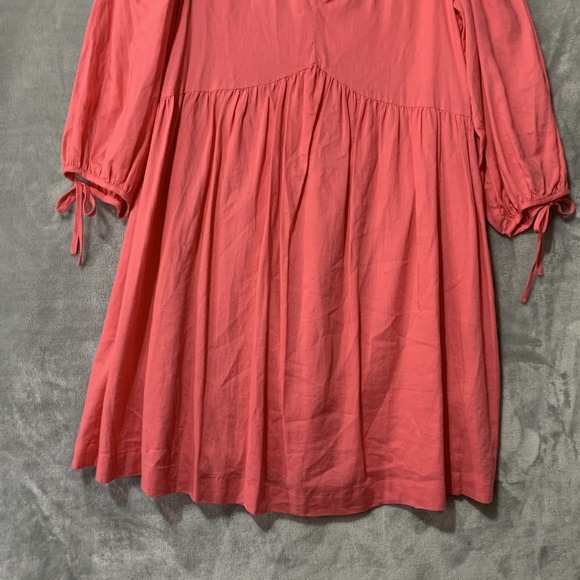 Every‎ Dress Womens Medium Pink Linen Rayon Tie Back Puff Sleeve Boho Babydoll - Picture 4 of 11
